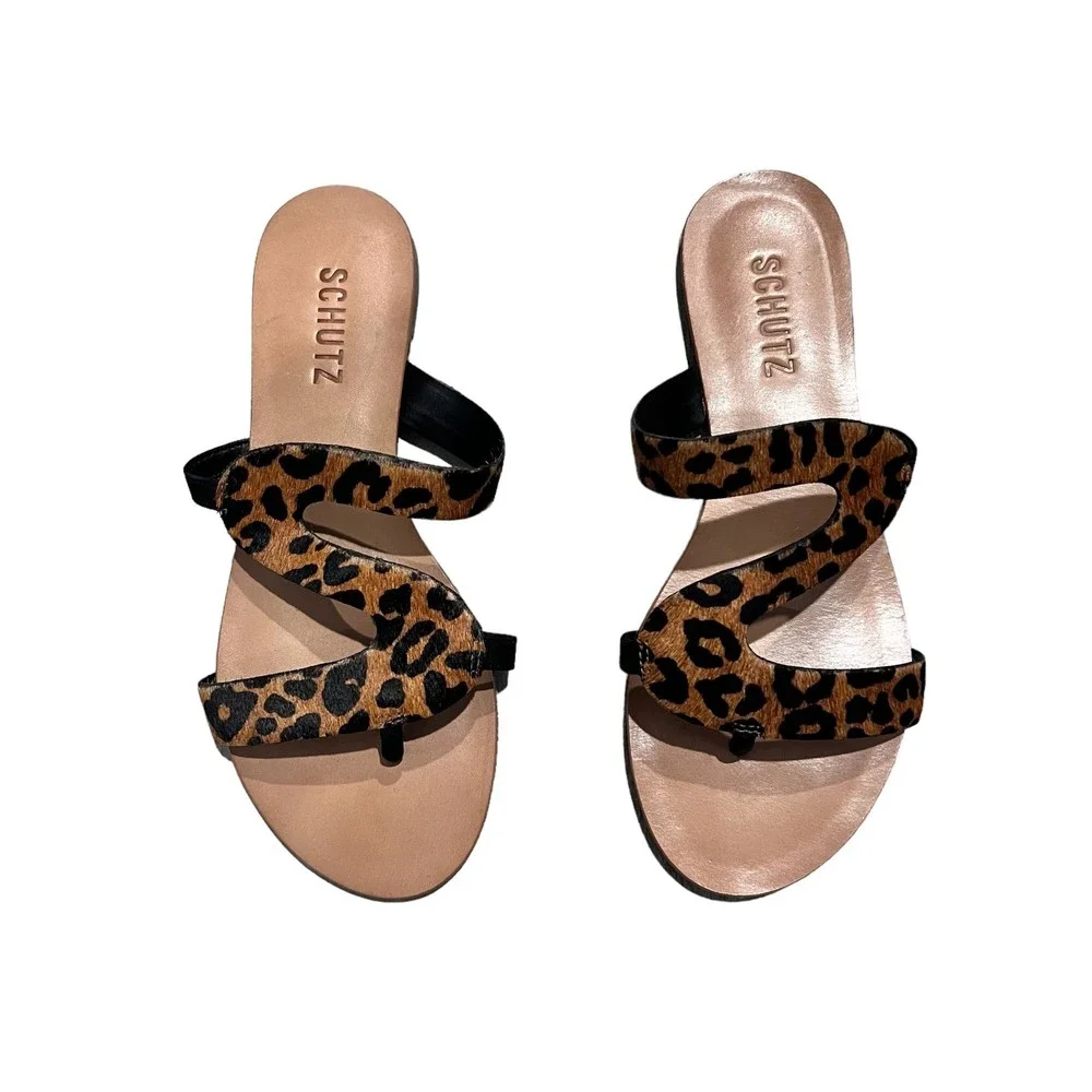 Schutz Erzeli Leopard Fur Sandal Leopard‎ Brown size 6.5